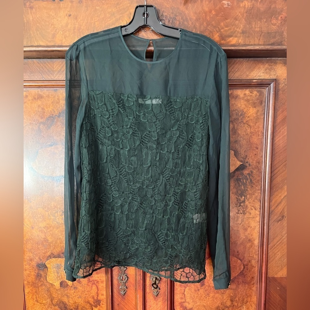 GUC Jason Wu-Deep Green Silk Lace Blouse. Size 6
